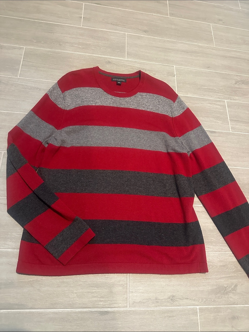 Banana Republic Men's Crewneck Sweater in Red, Gray & Black Stripe